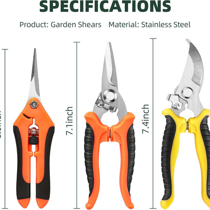 3-Pack Garden Pruning Shears – Stainless Steel Clippers & Snips for Gardening
