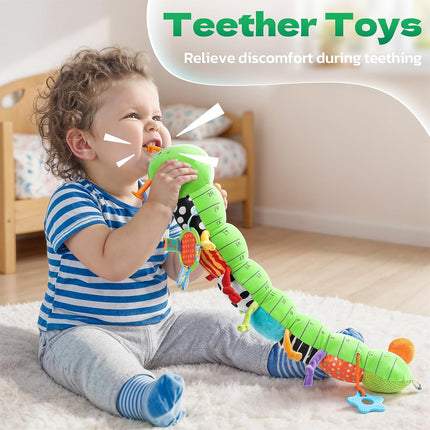 Baby Sensory Toy – Musical Caterpillar Plush with Teether, Rattle & Mirror