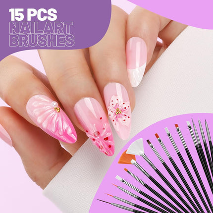 23PCS Nail Art Tools Set, Brushes, Dotting Tools, Nail Stands, Adhesive Tabs & Palette