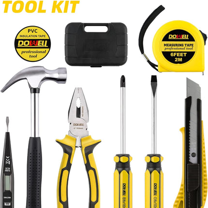 9pc Homeowner Tool Set with Plastic Toolbox Storage Case for Household Repairs