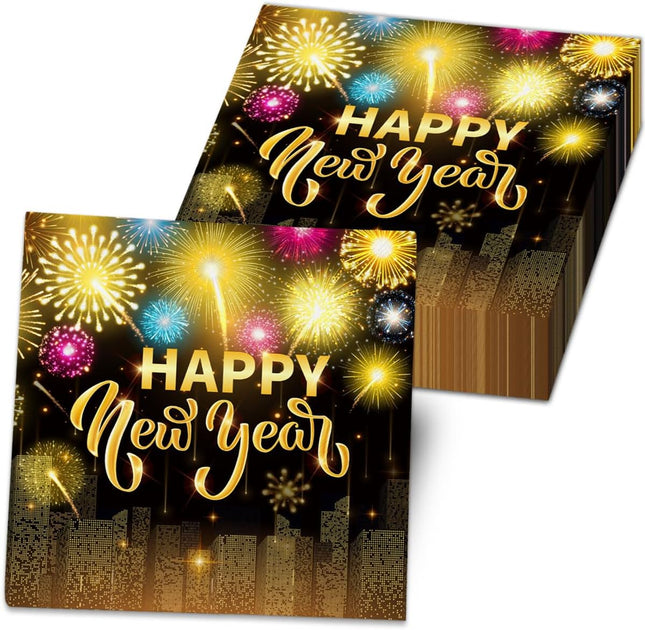 40-Piece 2026 NYE Napkins – Black & Gold Dinner Party Supplies