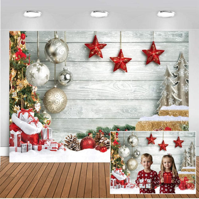 Christmas Photography Backdrop – White Wood Floor & Winter Holiday Decor