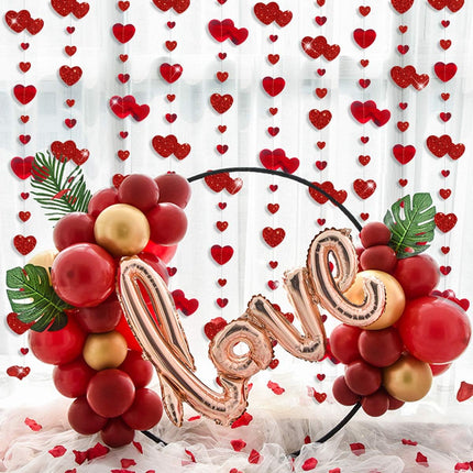 52Ft Valentine’s Day Heart Garland: Metallic Glitter Hanging Streamer Banner for Parties