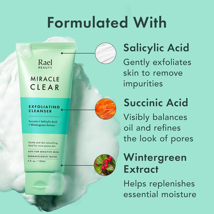 Miracle Clear Facial Cleanser – Makeup Remover & Exfoliating Face Wash 5.1oz