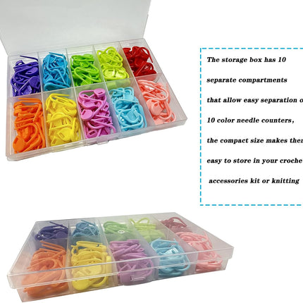 150 PCS Crochet Stitch Markers – 10 Colors, Locking Clips & Counter Set