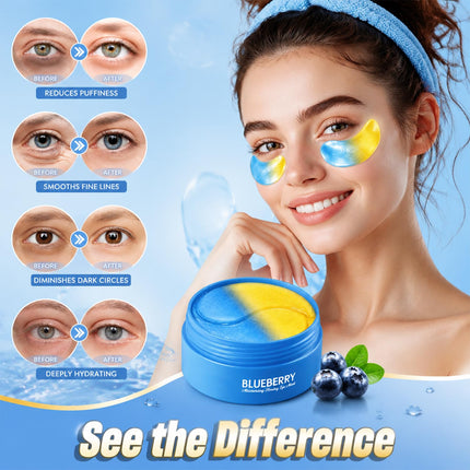 Blueberry Eye Patches 60PCS, Hydrating Under Eye Masks for Dark Circles & Puffiness