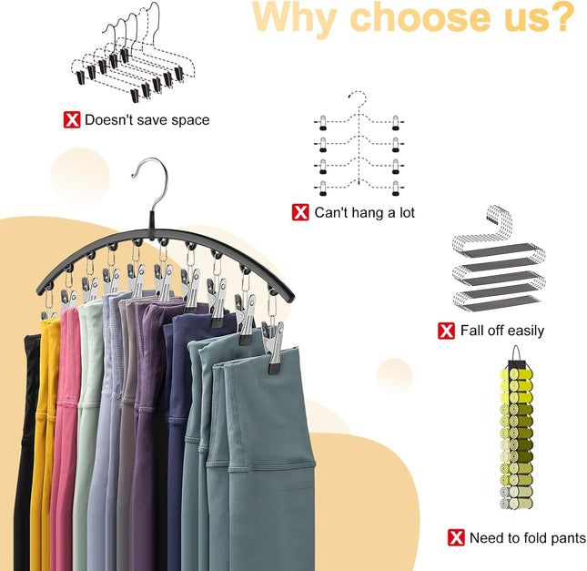 2-Pack Legging Organizer – Metal Hangers with 10 Clips, Holds 20 Pants