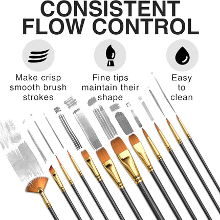 12Pcs Professional Artist Paint Brush Set for Watercolor Oil Acrylic Painting