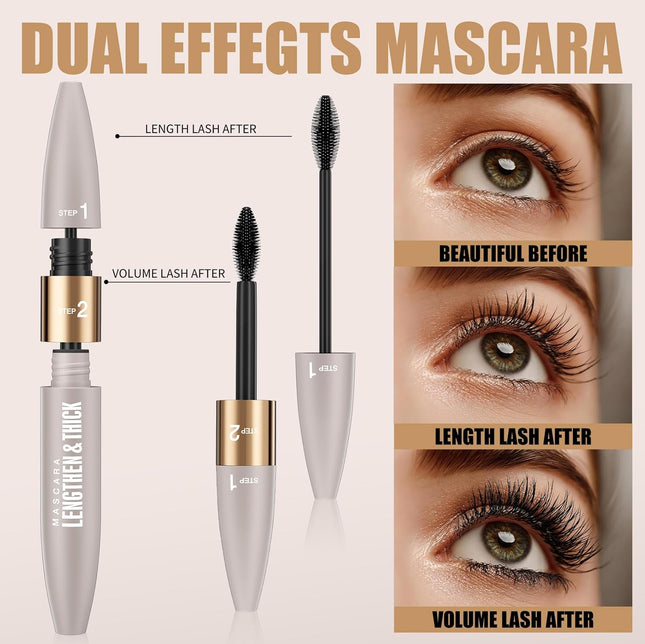 2-in-1 Mascara & Eyeliner Set Waterproof Volumizing Lengthening Black