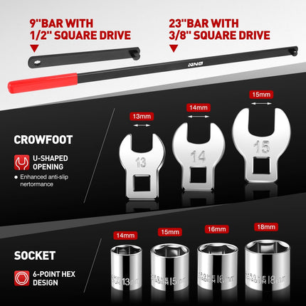 9PCS Serpentine Belt Tool Set, Belt Tensioner Wrench Kit with Case, Auto Repair Tools
