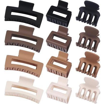 12PCS Hair Claw Clips for Women Small Medium Large Strong Hold Brown Set