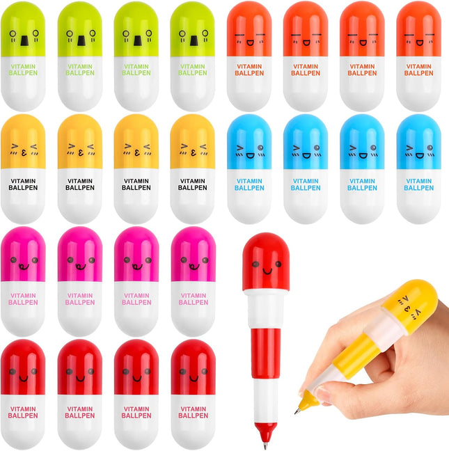 24 Pcs Nurse Pharmacy Pill Pens – Retractable Vitamin Capsule Pens for Office & Gifts