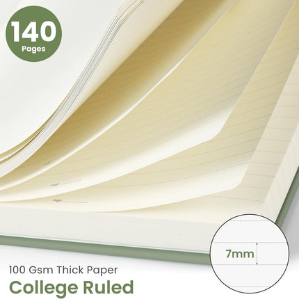 Lined Spiral Notebook A5 – 140 Pages, College Ruled, Hardcover, Green