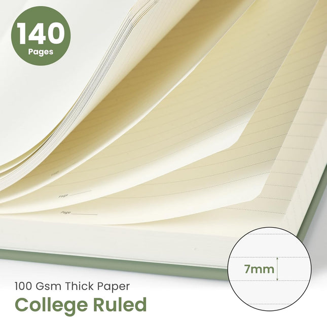 Lined Spiral Notebook A5 – 140 Pages, College Ruled, Hardcover, Green