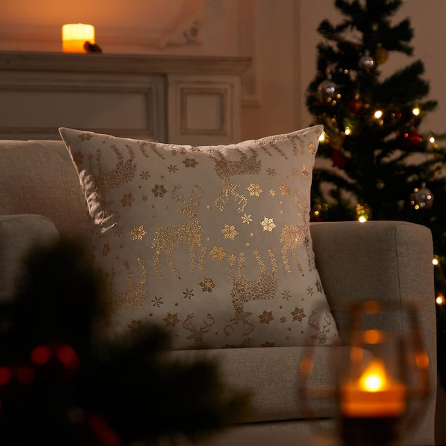 Christmas Decorative Pillow Covers Set – 2PCS White & Gold 18x18