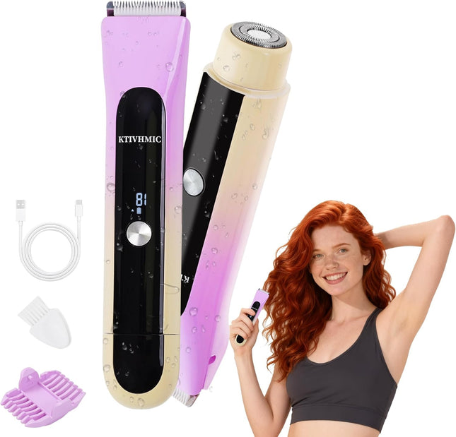 2 in 1 Electric Bikini Trimmer Women IPX7 Waterproof Shaver LED Display Razor