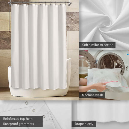 Waterproof Fabric Shower Curtain Liner 72x72 White, 3 Magnets, Machine Washable