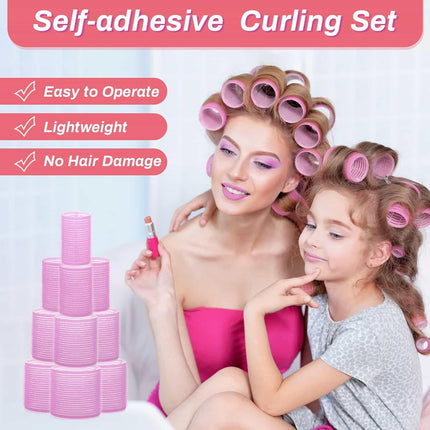 48PCS Hair Rollers Set, 24 Curlers & 24 Clips, Jumbo to Small Sizes for All Hair Lengths, Purple