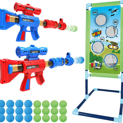 Foam Ball Shooting Game Toy, 2-Pack Popper Guns with Target & 24 Balls
