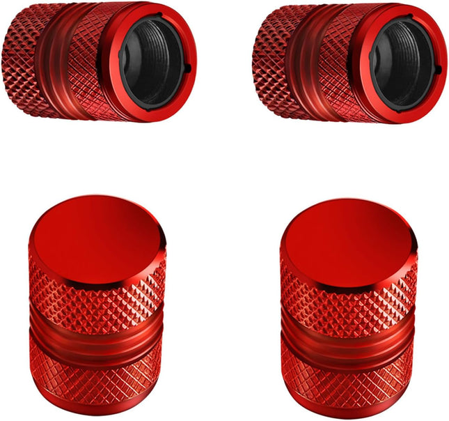 4-Pack Red Tire Valve Stem Caps, Anti-Corrosion Anodized Alloy, Universal Fit