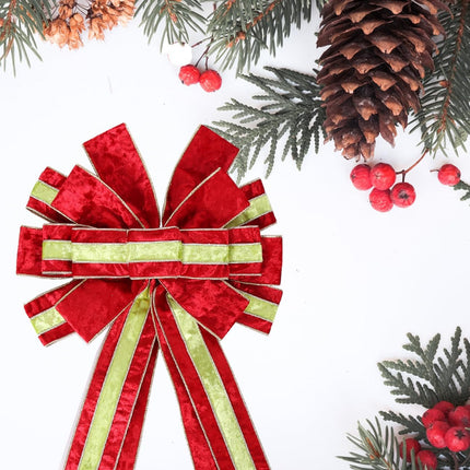 Christmas Tree Topper Wreath Bow Red Green Velvet 52"x13" Xmas Decor