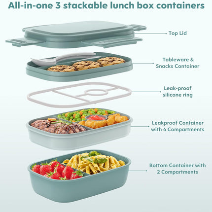 Modern Bento Lunch Box for Adults Leak Proof Stackable Food Container Set