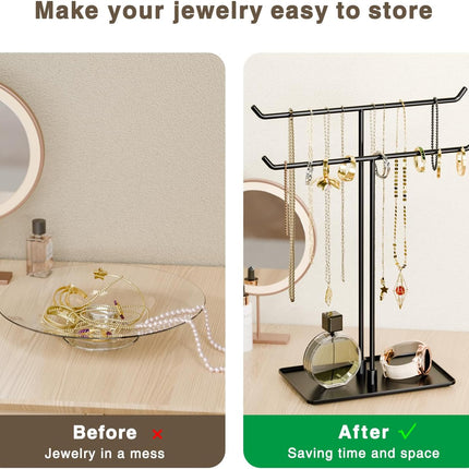 Black Metal Jewelry Stand – Necklace Organizer for Home & Office Decor