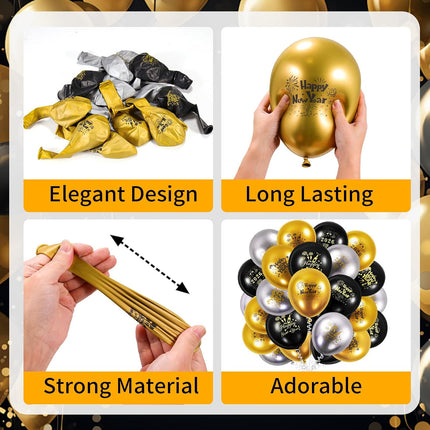 50-Pc 2026 New Year Balloons – Latex Balloons for NYE Party Garland & Arch