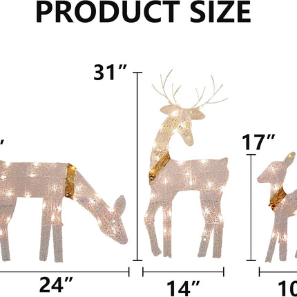 3-Piece Lighted 2D Reindeer Family – 60 LED Waterproof Outdoor Xmas Decor