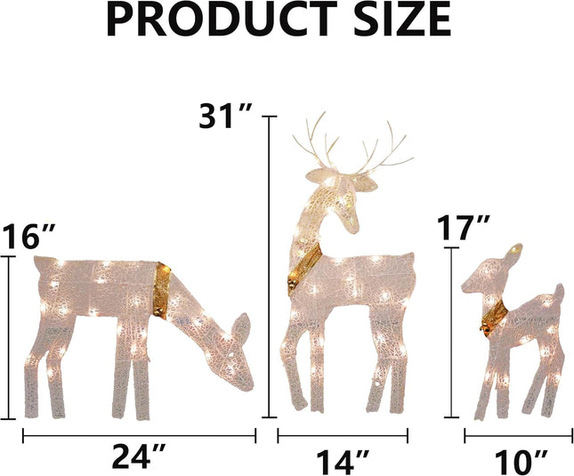 3-Piece Lighted 2D Reindeer Family – 60 LED Waterproof Outdoor Xmas Decor