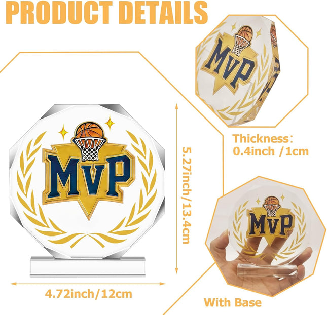 Basketball MVP Acrylic Trophy Award, 4.72 x 5.27 Inch Championship Sports Prize