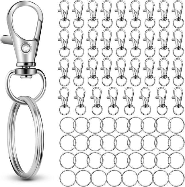 70PCS Swivel Lobster Claw Clasps Keychain Hooks & Key Rings Silver Set
