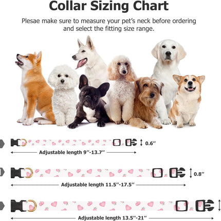 Cute Love Heart Dog Collar – Handmade Cotton, White & Pink, Small Size