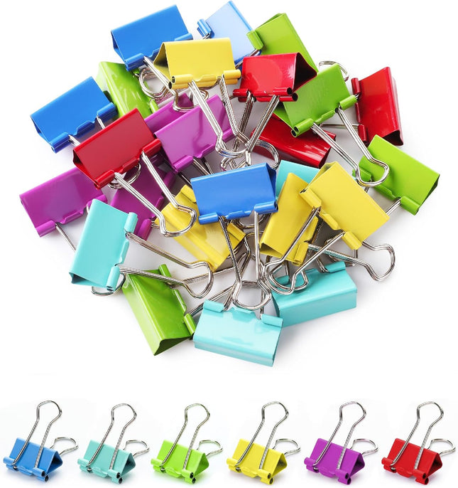 25-Pack 1.25” Colored Binder Clips – Medium Paper Clamps for Office & School