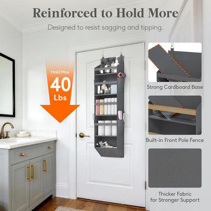 5 Shelf Over the Door Organizer Clear Window Hanging Storage Gray