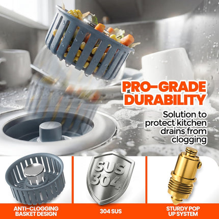 2 Pack Stainless Steel Sink Drain Strainer 3 in 1 Anti Clog Kitchen Stopper