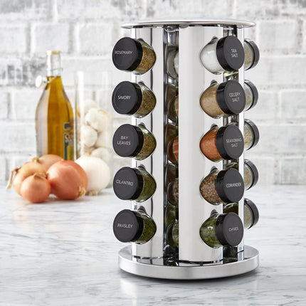 20-Jar Revolving Spice Rack with Free 5-Year Refills – Stainless Steel