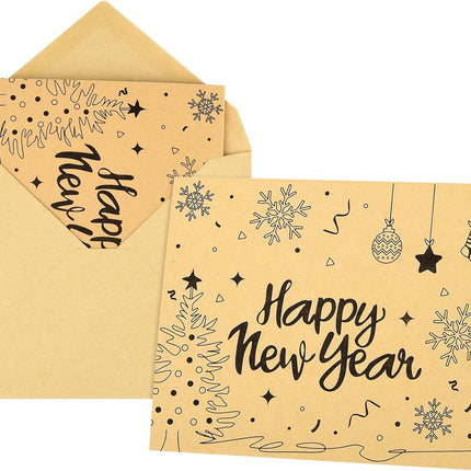 36 PCS Happy New Year Greeting Cards Kraft Note Cards with Envelopes & Stickers