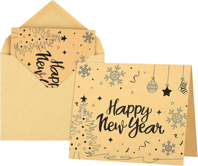 36 PCS Happy New Year Greeting Cards Kraft Note Cards with Envelopes & Stickers