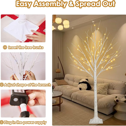 4FT LED Birch Trees 2-Pack, Warm White Twinkling Christmas Home Decorations