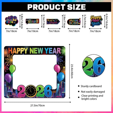 31-Piece New Year 2026 Photo Booth Props – Colorful NYE Party Decorations