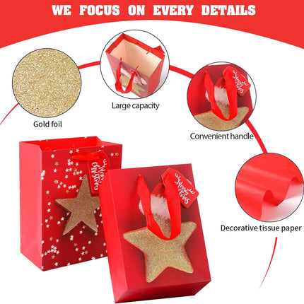 4PCS Medium Xmas Gift Bags – 9" Holiday Wrapping Bags with Tissue Paper