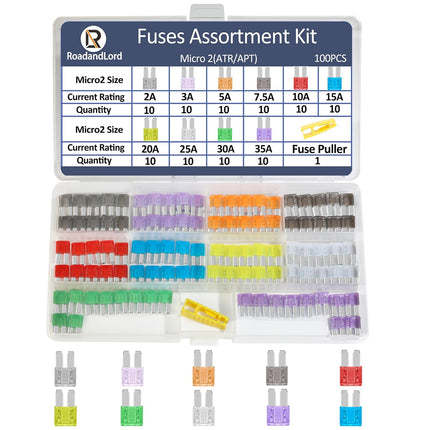 100 PCS Micro 2 Blade Fuse Kit ATR APT Automotive Car Truck Boat Fuses