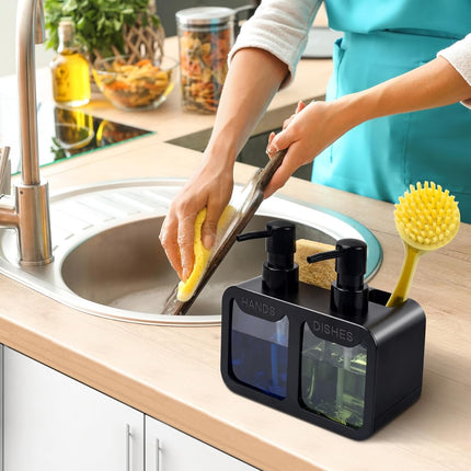 Kitchen Soap Dispenser Set with Sponge Caddy, Brush Holder 4-in-1 Organizer