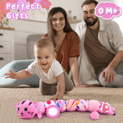 Baby Tummy Time Toy – Stuffed Sensory Animal with Rattles & Mirror 0–12M