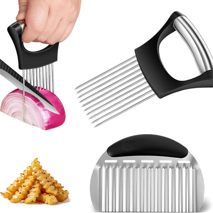 Onion Slicer & Crinkle Cutter – Stainless Steel, Multi-Use Chopper for Kitchen