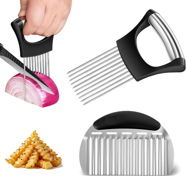 Onion Slicer & Crinkle Cutter – Stainless Steel, Multi-Use Chopper for Kitchen
