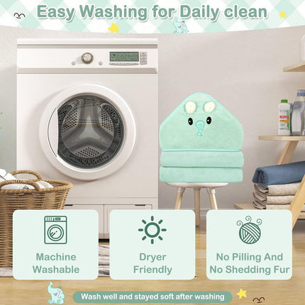 4-Piece Baby Towel Set, Elephant Hooded Bath Towel & 3 Washcloths, Soft Absorbent