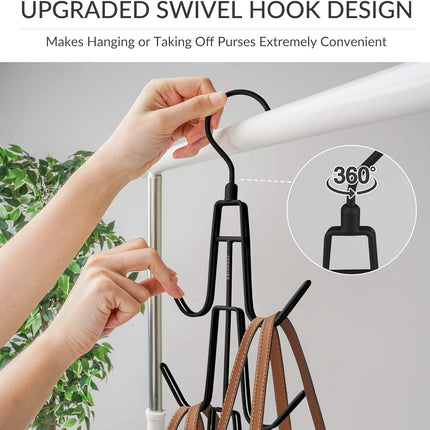 2 Pack Purse Organizer for Closet, Hanging Holder for Up to 12 Bags, Black
