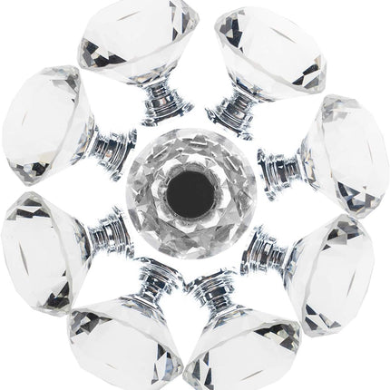 12PCS Diamond-Shaped Crystal Glass Drawer Knobs – 30mm Silver Cabinet Pulls